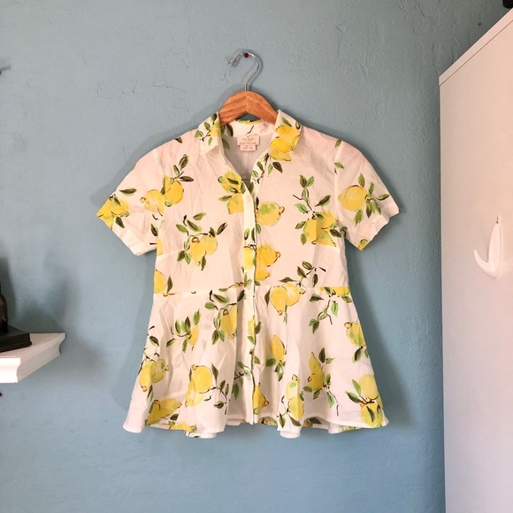 kate spade lemon peplum button up short sleeve top - Picture 3 of 5